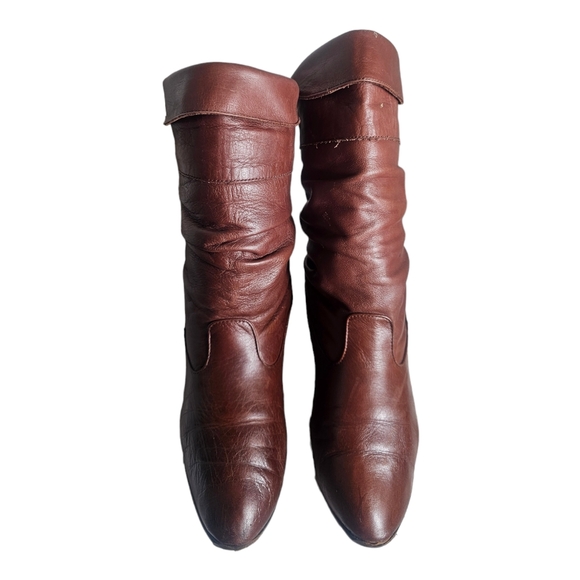 Dexter Slouch Fold Over Brown Leather Pull On Boots Women's Size 6.5N - Picture 3 of 10